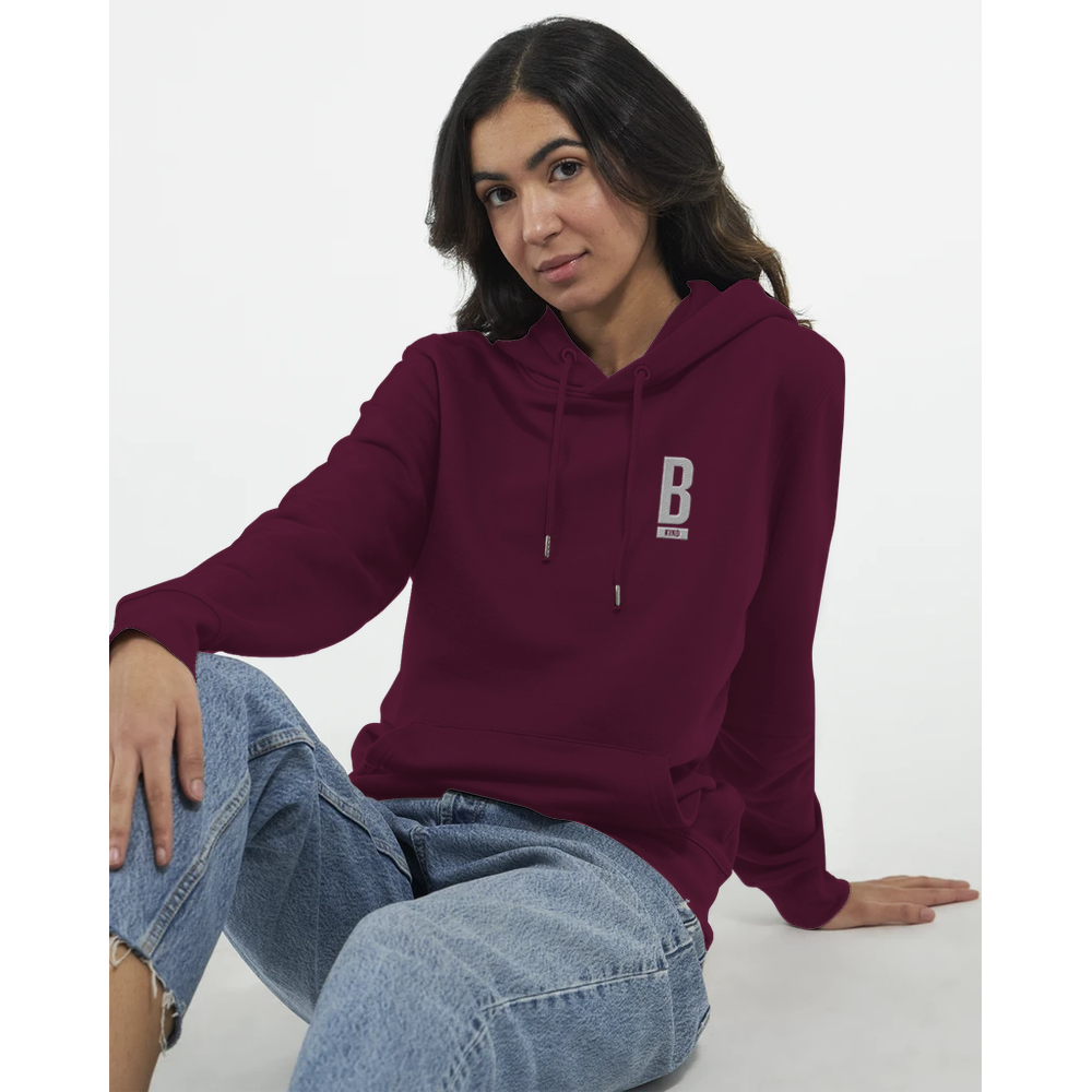 B Kind - Embroidered Organic Unisex Pullover Hoodie (Dark hoodies with White Embroidery)
