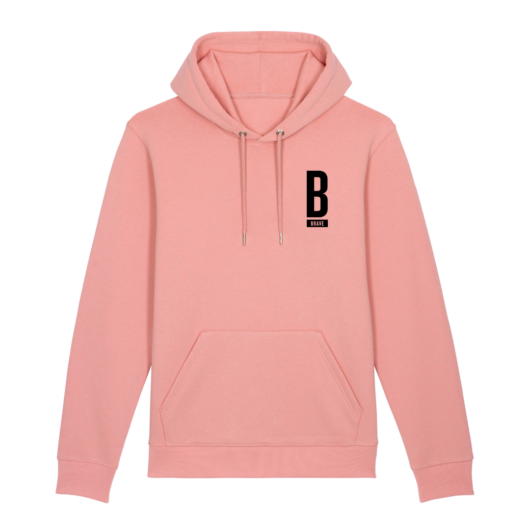 B Brave - Embroidered Organic Unisex Pullover Hoodie (Dark hoodies with White Embroidery)
