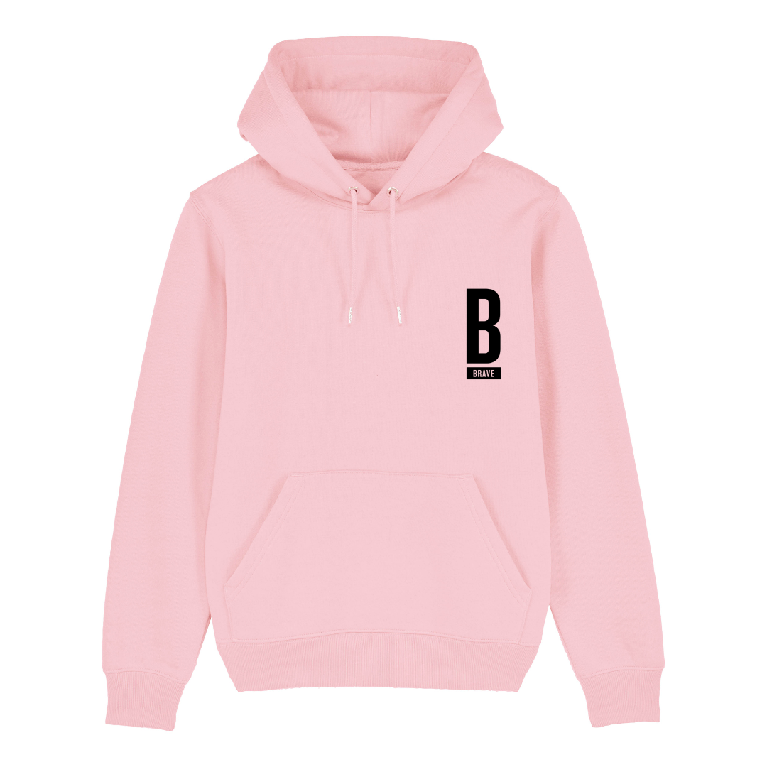 B Brave - Embroidered Organic Unisex Pullover Hoodie (Dark hoodies with White Embroidery)